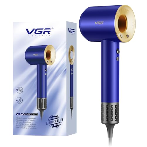 Image of VGR V-445 Professional Hair Dryer with High-Speed 110000 RPM BLDC Motor with 3 Speed & 4 Temperature Settings, Independent Cool Shot, Overheat Protection, 1600W, 2 Years Warranty (Blue)