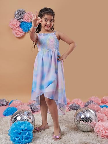 Image of Pspeaches Girl's Tie Dye Shoulder Strap Georgette Fit Flare Midi Dress Stylish & Trendy