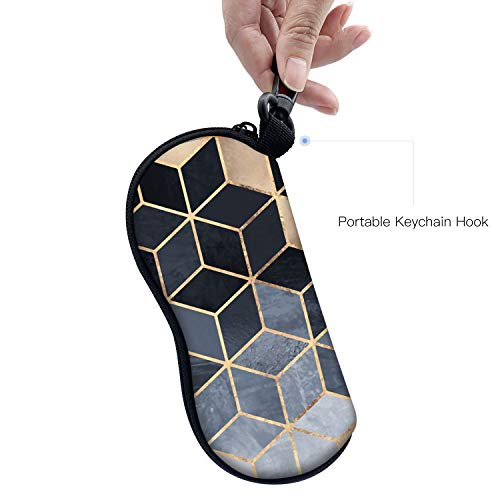 Zaxmey Sunglasses Soft Case With Carabiner Ultra Light Neoprene Zipper Eyeglass,Gold Line #TOP4