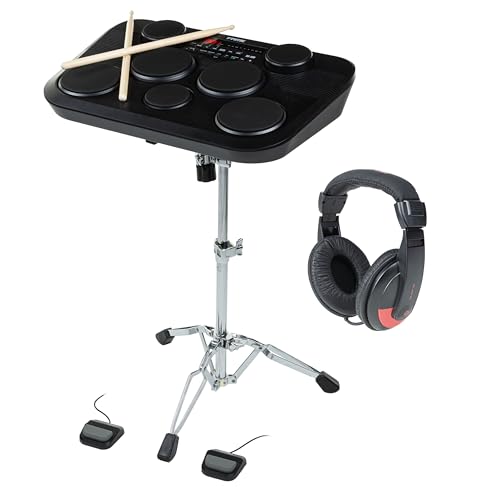 Komplettes E-Drum Set, Hochwertiger Snare-Ständer, Digital Drum, Gehörschutz-Kopfhörer, Hornbeam 5A Drumsticks, Ideal für Drummer, Verchromt, Stabil, Vielseitig einsetzbar