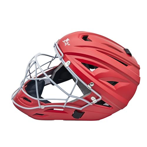 Jadekylin Baseball Catchers Helmet Matte (Red Small)