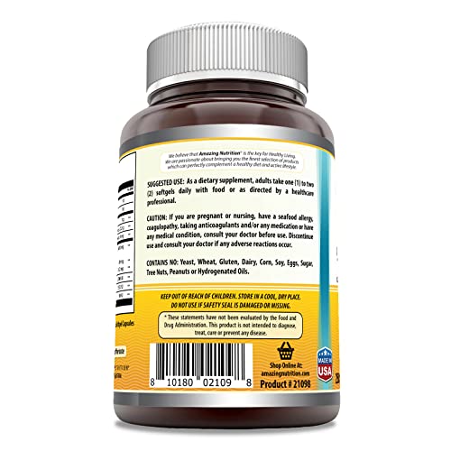 Amazing Omega Norwegian Cod Liver Oil 1000 Mg 250 Softgels | Lemon Flavor #TOP1