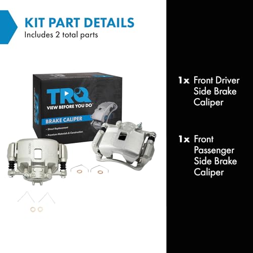 Image of TRQ Front Left and Right Brake Caliper Set 2 Piece Caliper Brackets Hardware for 2002-2006 Acura RSX Base 2003-2011 Honda Civic Hybrid 2009-2011 Civic Hybrid-L 2004-2005 SI 2007-2008 Fit