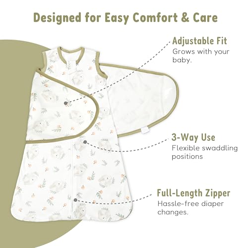 Image of Organic swaddle sleep sack 3-6 months, Easy Zipper Swaddle, Breathable 100% Cotton, 3-Way transitional sleep sack