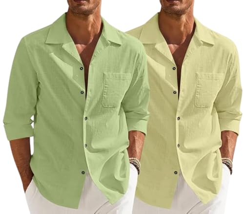 Image of Combo of Men's Casual Cotton Blend Shirt || Long Sleeve Button Down with Spread Collar | Lightweight Breathable Fabric | Stylish Solid Shirt for Beach, Office & Everyday Wear Pack of 2