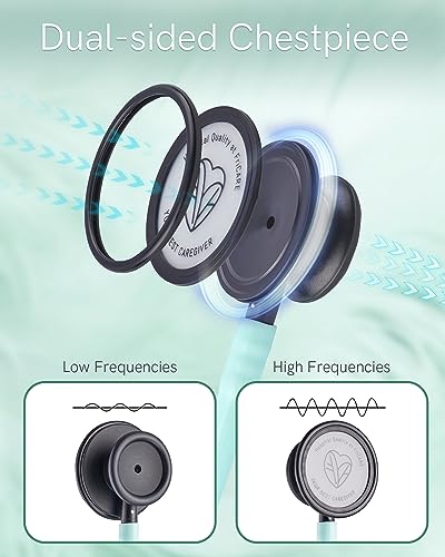 FriCARE Lightweight Stethoscope for Nurses, Stethoscopes Dual Head with Accessories Name Tag Eartips, Heartbeat Monitoring Medical Use, Latex-Free Tubing Mint Green - Thumbnail 4
