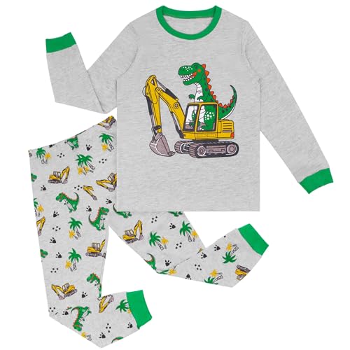 Hoseay - Hoseay Enfants Ensembles de Pyjama, Filles Garçons Licorne Dinosaure Manches Longues Coton Hauts et Bas Pyjamas, Doux 2 Pièce Vêtements de Nuit, Mignonne Vêtement de Loisirs pour Enfant 2-8 Ans, Gris