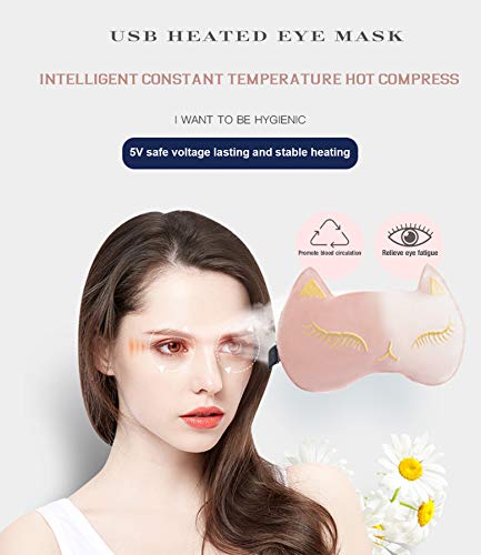 LIBRNTY Oogmasker, slaapmasker, zijde, verwarmde oogmaskers, verstelbare temperatuurregeling, voor het ontlasten van droge ogen, donkere cycli, gezwollen ogen, met oordopjes en draagtas (roze) - Image 3