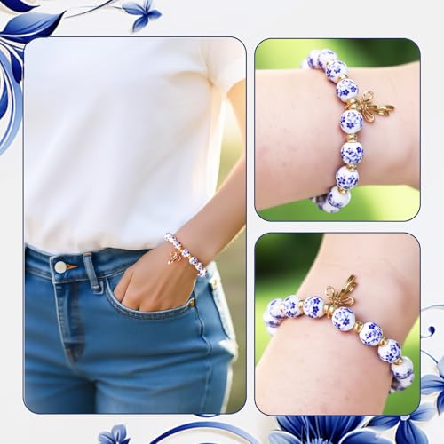 Bow Charm Bracelet for Women Vintage Flower Beaded Handmade Gold Dainty Stretch Bracelet Romantic Jewelry Gift3