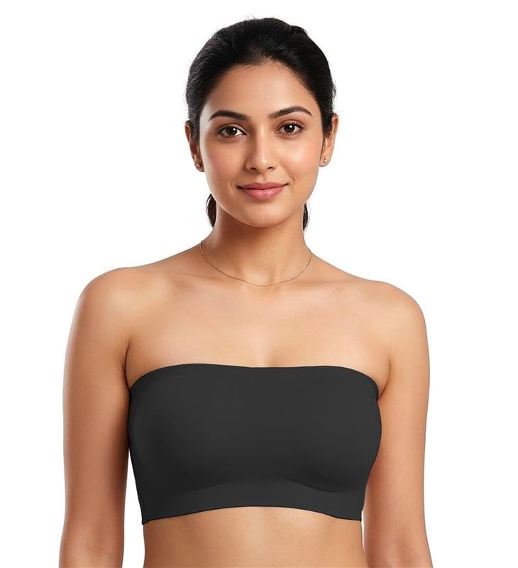 eleg & stilance Women’s Nylon Spandex Solid Tube Bra Padded Wire Free Stretchable Seamless Strapless Breathable Pull On Bandeau Bralette Bras-picture-29