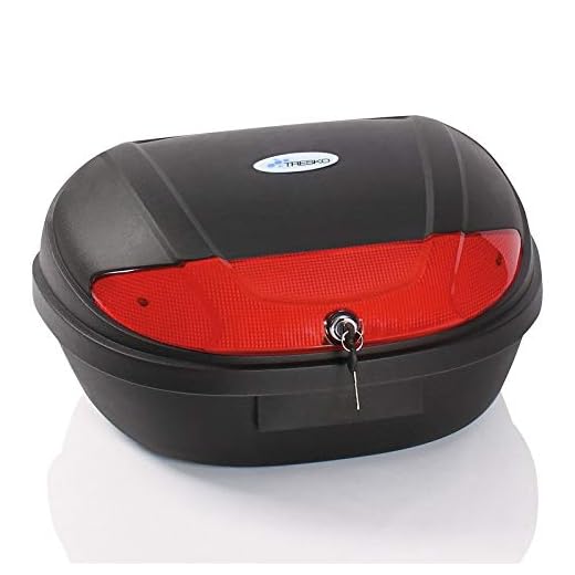 TRESKO® Universal Baúl de moto XXL maleta para dos cascos, capacidad de 48 litros, topcase universal, para scooter, motocicletas, ciclomotores y quads, cerradura con dos llaves