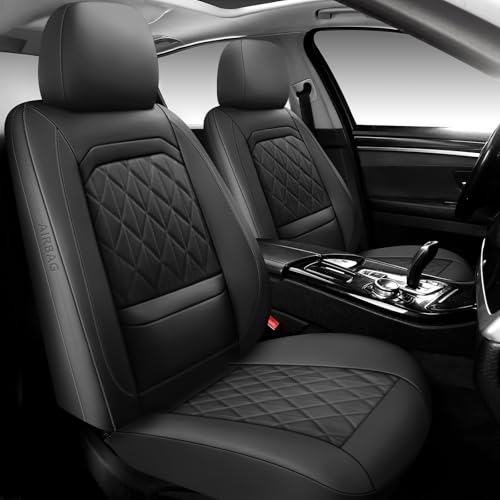 WENNFOUR Car Seat Covers Full Set,Luxury Leather Seat Covers for Cars,Universal Waterproof Interior Seat Covers, Automotive Car Seat Cover for Most Vehicles,Truck,SUV Black