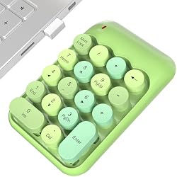 MOWUX Wireless Number Pads, Cute Colorful Numeric Keypad Numpad Portable 2.4 GHz Financial Accounting Number Keyboard Extensions, 18 Key Number Numpad for Laptop Desktop, PC (Green)