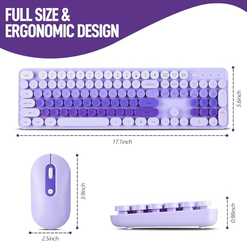 Image of Wireless Keyboard and Mouse Combo, Full Size Compact Quiet Wireless Keyboard and Mouse Set 2.4G Ultra-Thin Sleek Design for Windows, Desktop, PC, Notebook, Laptop,Round Keys Purple Mixed Punk Color