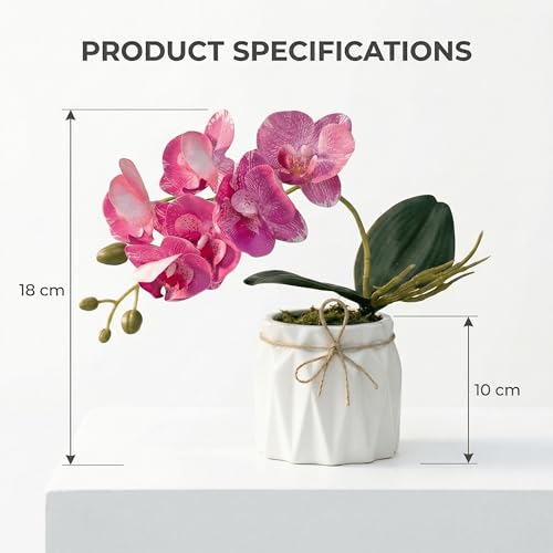 Image of Dekorly Artificial Lavender Plant in White Pot, 18cm - Realistic Faux Flower Arrangement for Home & Office Decor (Set of 1) (1, Pink Orchid)