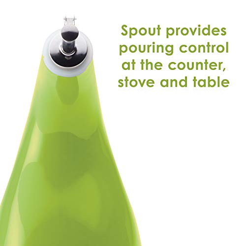 Rachael Ray Solid Glaze Ceramics EVOO Olive Oil Bottle Dispenser with Spout - 24 Ounce, Green