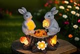 NNBDBVDHS Garden Statues Rabbit with Solar Lights Bunny Figurines Outdoor Decorations for Home Lawn Patio Balcony Backyard for Women Mom Grandma Easter or Birthday