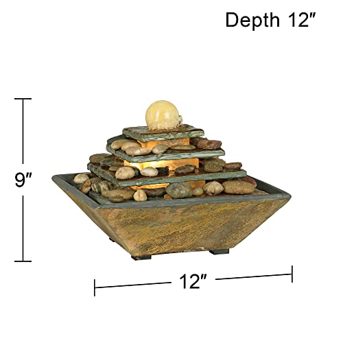 Four Tiers Modern Zen Slate Stone Feng Shui Ball Indoor Small Tabletop Water Fountain With Light 9" High For Table Desk-Top Home Office Bedroom House Living Room Relaxation - John Timberland #TOP3