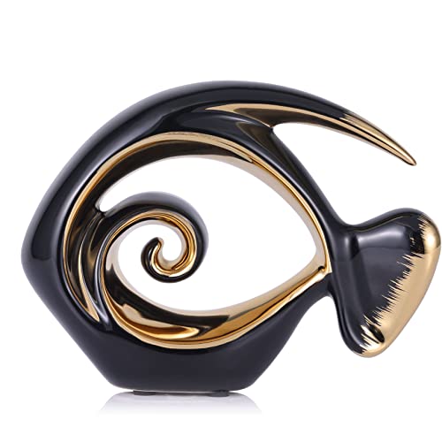 Figurilla de pez cerámica negro oro para decoración miniatura 1