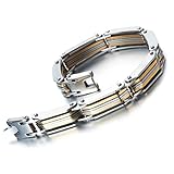 COOLSTEELANDBEYOND Exquisite Stainless Steel Link Bracelet for Man 8.6 Inches Silver Gold Two Tone Masculine Style