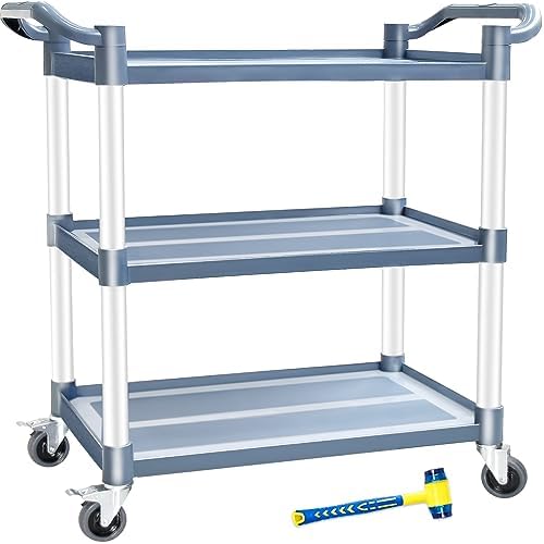 AQNIEGEP Utility Carts with Wheels Food Office 3 Tier Restaurant Rolling Cart 510lbs Capacity, Lockable Wheels, Rubber Hammer 16.5" x 31.5" x 39.5"