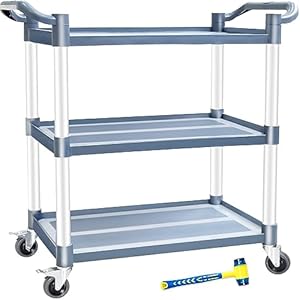 AQNIEGEP Utility Cart with Wheels, 510lbs Heavy-Duty Food Kitchen Cart & Rolling Service Cart for Restaurant Commercial Office, Lockable Wheels & Tool-Free Assembly, 3-Tier, Grey