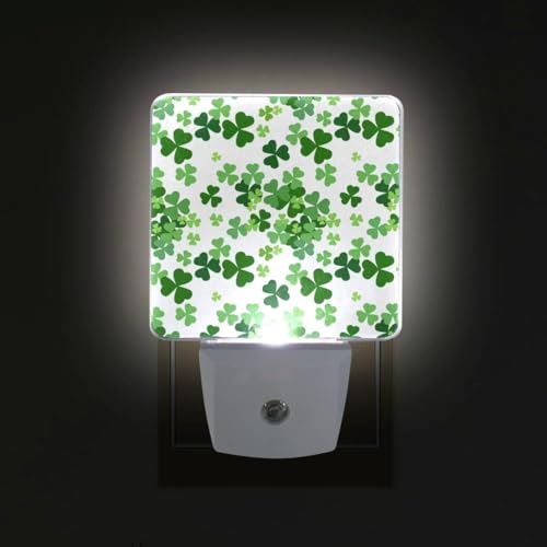 Image of Green Lucky Clover Plug-in Night Light,St Patrick's Day Shamrocks Lamp Auto Dusk to Dawn Sensor Nightlights Plug into Wall,Energy Efficient Nightlight Home Decor for Bedroom,Bathroom,Kitchen,Hallway