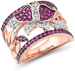 Santuzza 925 Sterling Silver Butterfly Gemstone Ring Created Ruby White Cubic Zirconia 14K Rose Gold Plated Flower Ring for Women (8)