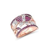 Santuzza 925 Sterling Silver Butterfly Gemstone Ring Created Ruby White Cubic Zirconia 14K Rose Gold