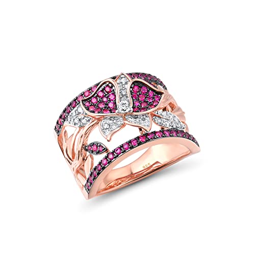 Santuzza 925 Sterling Silver Butterfly Gemstone Ring Created Ruby White Cubic Zirconia 14K Rose Gold Plated Flower Ring For Women (8) #TOP1
