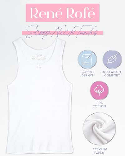 Rene Rofe Girls Tank Tops - 3 Pack 100% Cotton Scoop Neck Tank Tops for Girls - Classic Sleeveless Undershirts (Sizes: 2T-14)2