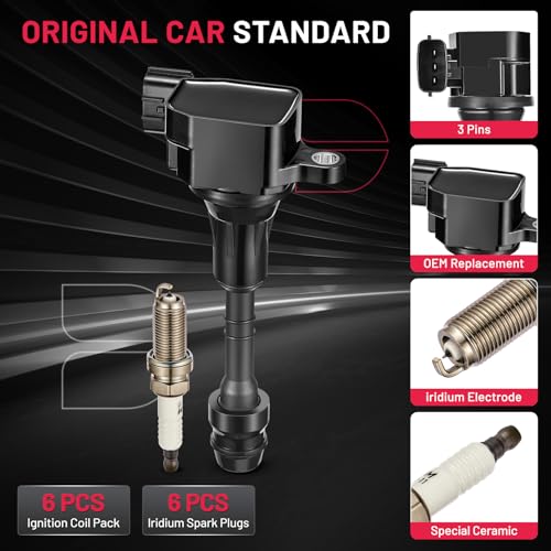 Image of BDFHYK Ignition Coil UF401 and Spark Plug 4469 for Nissan 350Z 2003-2006