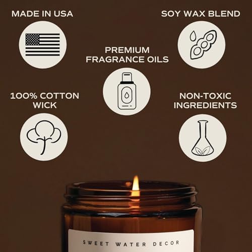 Sweet Water Decor Fraser Fir Christmas Candles - Christmas Stocking Stuffers Cypress, Evergreen & Pine Scented Candles - Scented Candles with 40 Hrs Burn Time - 9Oz Black Lid Amber Jar Wax Candles - Thumbnail 4