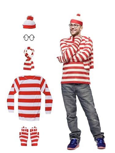 ulyuitaatwe Adult Red and White Striped Long Sleeve Shirt with Accessory Men Large