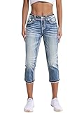  Onsoyours Pantacourt Femme Été Jean Capri Confort Stretch 3/4 Pantalon Taille Haute Décontracté Jeggings en Denim Pants Capri Pantacourt K Bleu Clair L