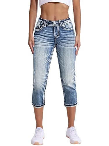 Onsoyours Capri Jeans Damen Sommer Caprihose 3/4 Jeans Caprihose Hohe Taille Denim Hose Kurze Skinny Ripped Jeanshose Caprijeans K Hellblau M