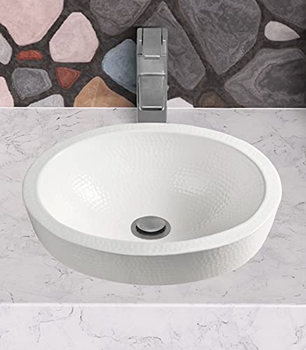 Monarch Abode 19004 Classic White Hand Hammered Oval Skirted Bathroom Vanity Sink (17 inches) - Thumbnail 2