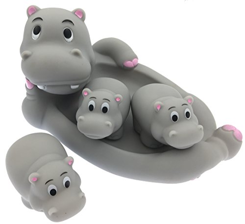 Image of Playmaker Toys Rubber Hippo Family Set of 4 Baby Bath Toys
