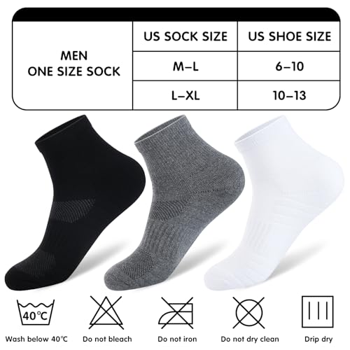 Mens 100% Cotton Cushioned Ankle Socks, Moisture Wicking Breathable Athletic Performance Running Quarter Socks2