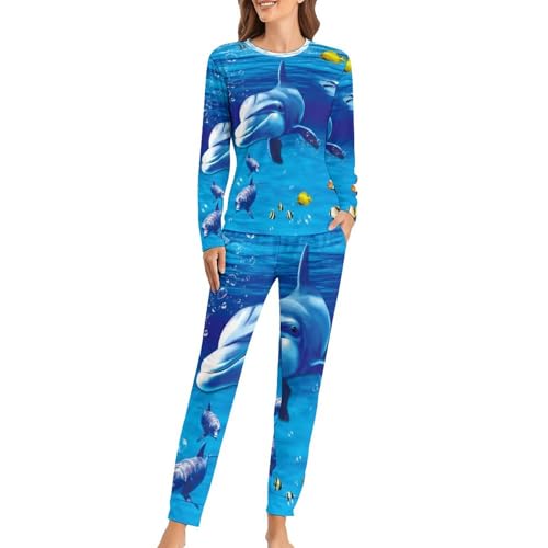 Pyjama poisson requin femme contre le froid nocturne avec ensemble t-shirt et pantalon