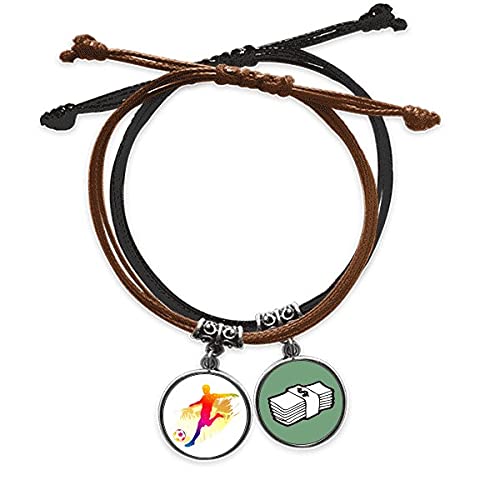 Pulsera de fútbol para atletas con cuerda de cuero ajustable y amuleto