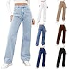 Women's Denim Jeans Baggy Straight Leg High Waist Jean Tummy Control Streetwear Pants Ladies Trousers with Pocket