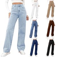 Women's Denim Jeans Baggy Straight Leg High Waist Jean Tummy Control Streetwear Pants Ladies Trousers with Pocket