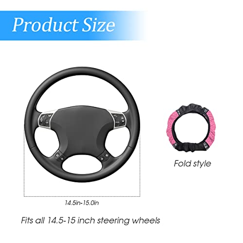 Bling Steering Wheel Cover, Universal 15 Inch Soft Pu Leather With Colorful Rhinestones, Crystal Diamond Elastic Steering Wheel Protector, Sparkly Auto Accessories For Women Girl (Pink) #TOP1