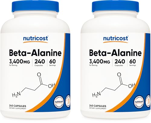 Nutricost Beta-Alanine Capsules 3400mg, 240 Caps (2 Pack) - Potent Beta Alanine, Gluten Free & Non-GMO, 850mg Per Cap, 60 Serv Per Bottle