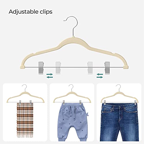 SONGMICS-30-Pack-Pants-Hangers-167-Inch-Long-Velvet-Hangers-with-Adjustable-Clips-Heavy-Duty-Non-Slip-Skirt-Hangers-Space-Saving-for-Pants-Skirts-Coats-Dresses-Sandy-Beige-UCRF012M30