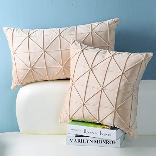 Jwh Handmade Velvet Throw Pillow Cover Decorative Geometric Accent Pillow Case Lumbar White Pillowcase Stripe Rectanlge Cushion Bed Couch Bedroom Office Sham 14X24 Inch Beige #TOP7