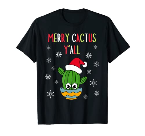Image of Merry Cactus Y'all - Cactus With A Santa Hat In A Bowl T-Shirt