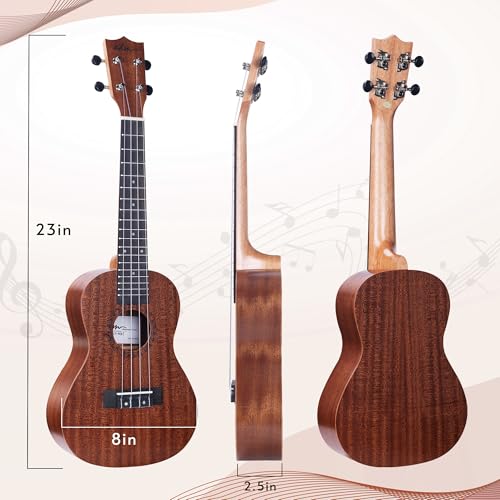 Image of ADM Ukulele for Beginners Hawaiian Wood Ukelele Kit for Kids Adult Student Starter Professional Ukalelee Pack Bundle with Free Lessons Gig Bag Strap Nylon String Tuner (Sapele Brown-23 Inch)
