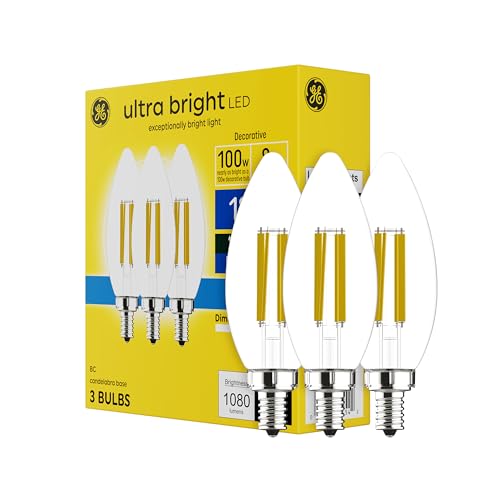 GE Ultra Bright LED Candelabra Bulbs 100W Equiv Daylight B12 3 Pack